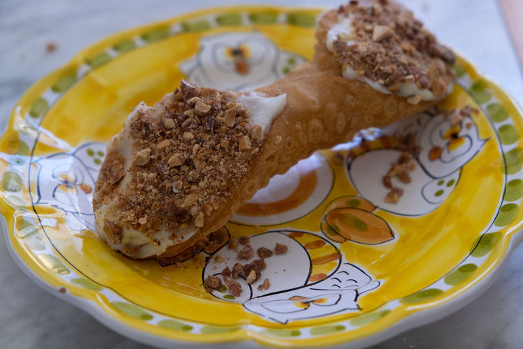 Close-up of dessert in plate on table