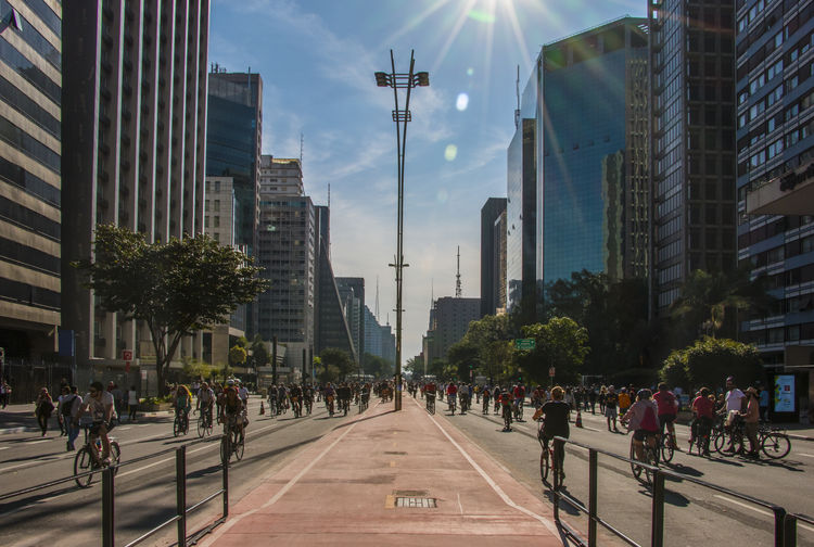 People walking on city street
