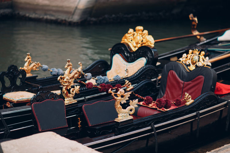High angle view of boats in canal