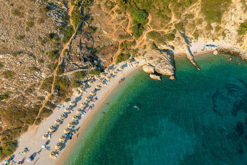 Aerial view of oprna beach near stara baska, krk island, croatia