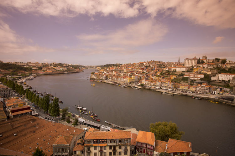 High angle view of douro river in city