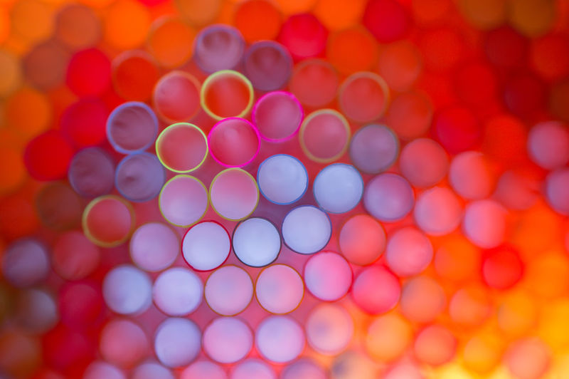 Macro shot of colorful drinking straws