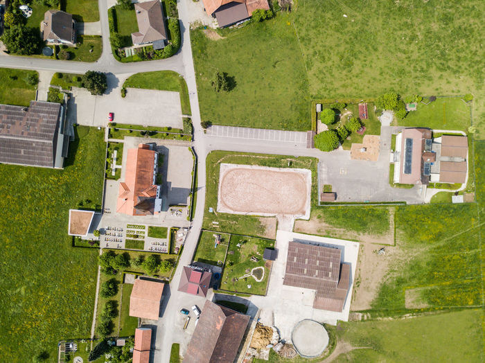 Aerial view of houses in town