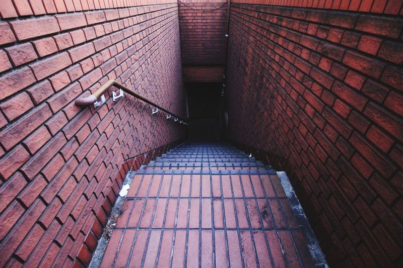 High angle view of staircase in building