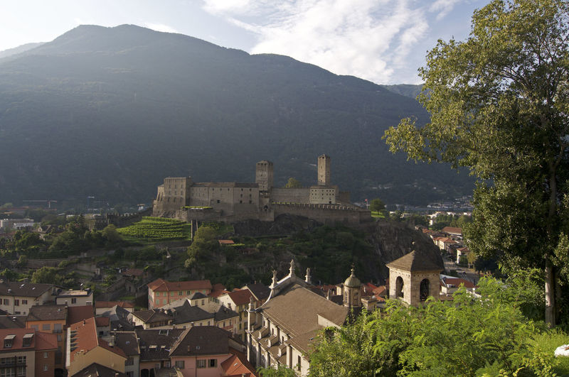 View over bellinzona town and the beautiful castel grande castle located in the ticino canton 