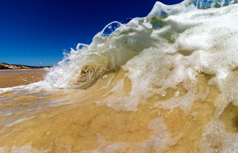 Close-up of waves splashing on beach