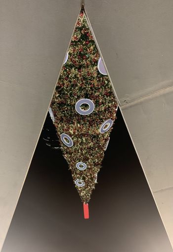 High angle view of christmas decoration hanging on ceiling