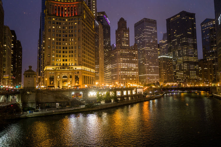 Illuminated city at night