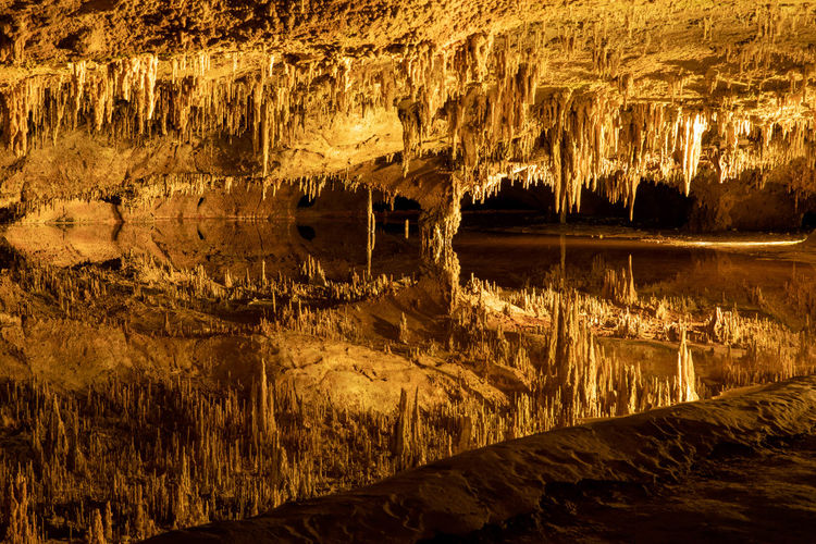 Scenic view of lake in cave