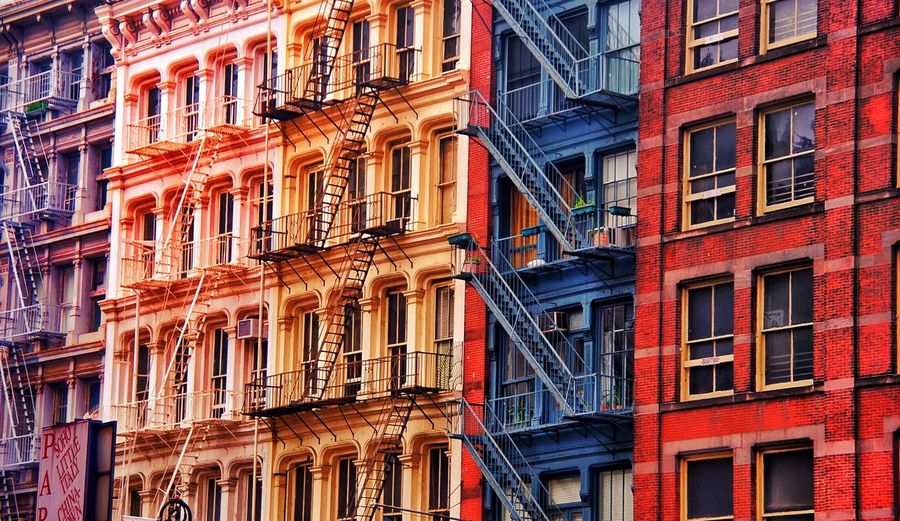 Fire escapes on an apartment building