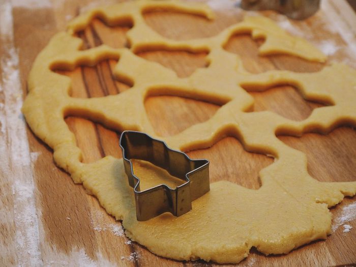 High angle view of cookies on table