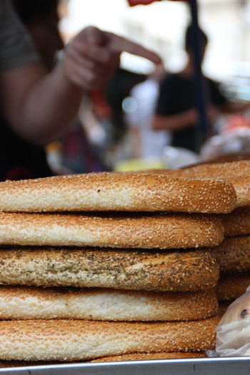 Close-up of stacked bread on table