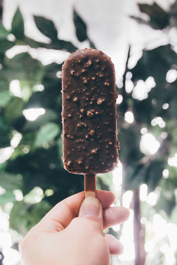 Cropped image of hand holding chocolate ice cream