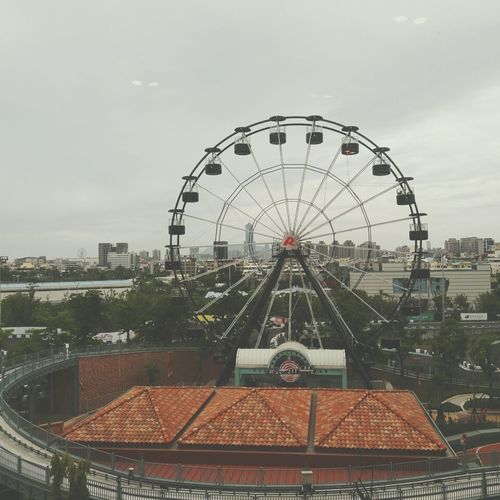 High angle view of ferris wheel against sky