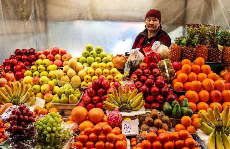 Lady at fruitmarket bishkek kyrgyzstan