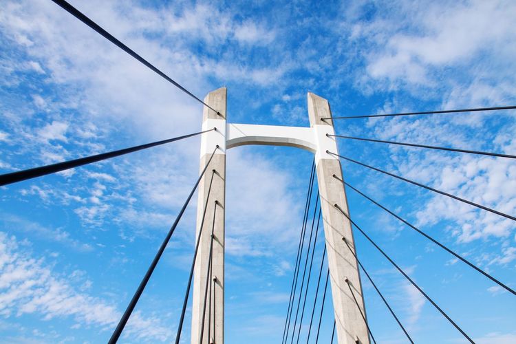 Cable stayed bridge against the blue sky
