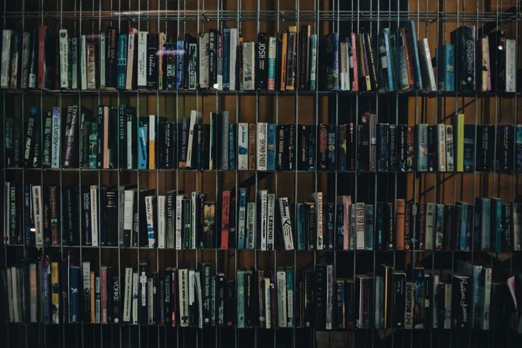 Full frame shot of books in shelves