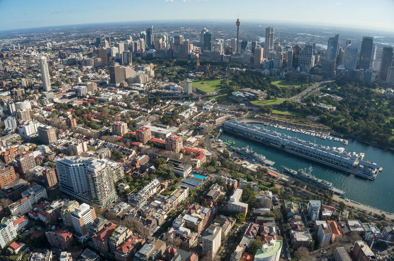 Aerial view of sydney suburbs with beaches and residential property. sydney aerial cityscape