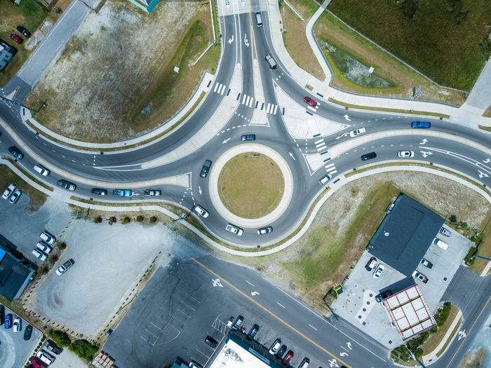 Traffic circle from a high angle with cars