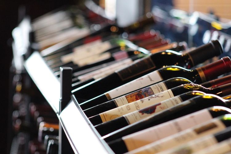 Close-up of wine rack