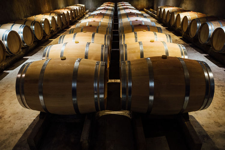 Barrels at wine cellar