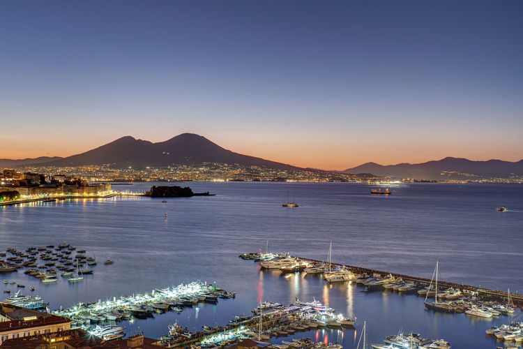 View over the gulf of naples at dawn with mount vesuvius in the back
