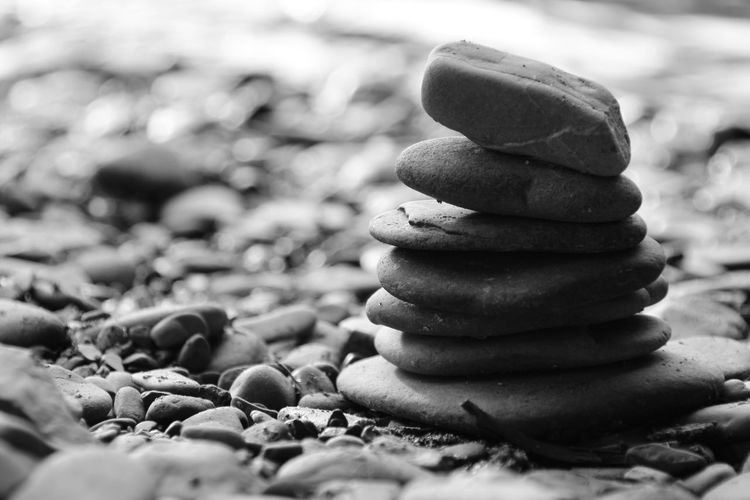 Close-up of pebbles on stones