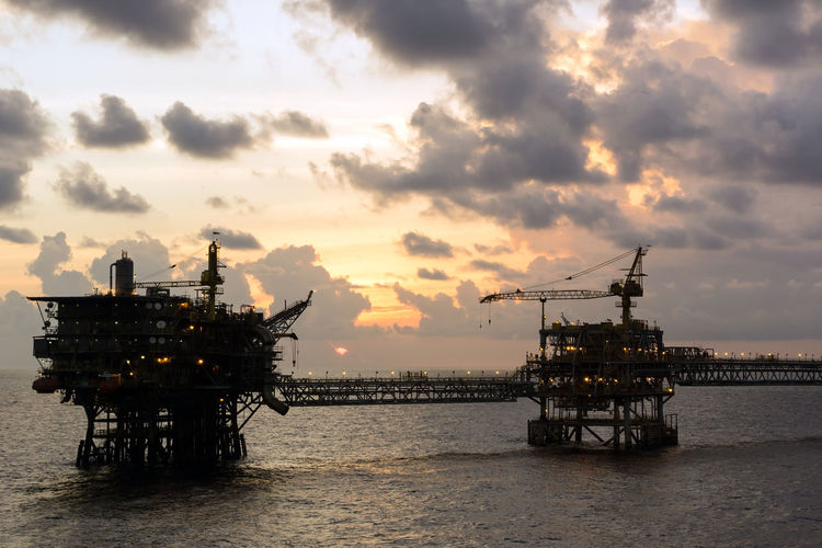 Silhouette of oil production platform at offshore terengganu oil field