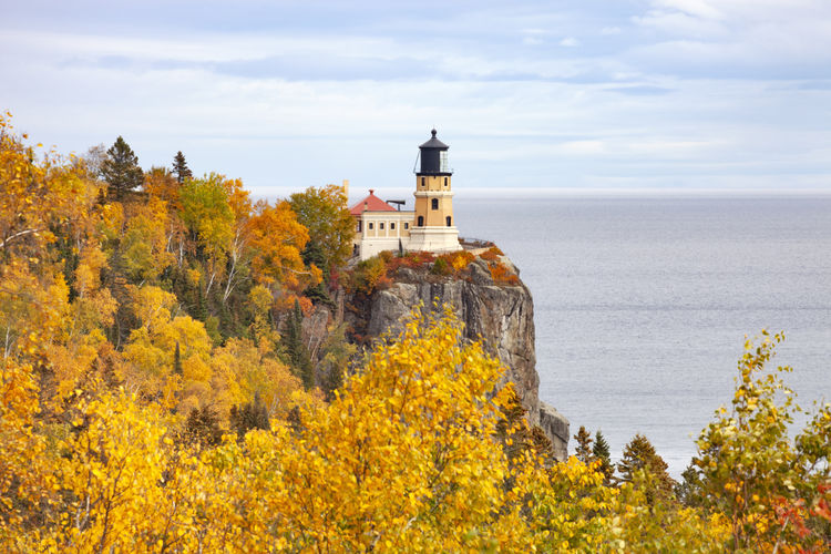 Split rock lighthouse on the north shore of lake superior in minnesota during autumn