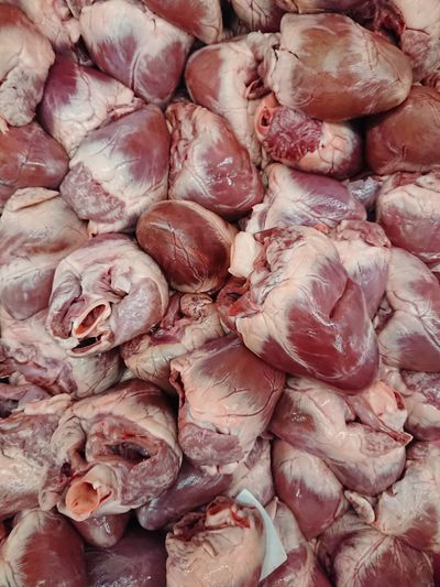 Full frame shot of chicken liver for sale at market stall
