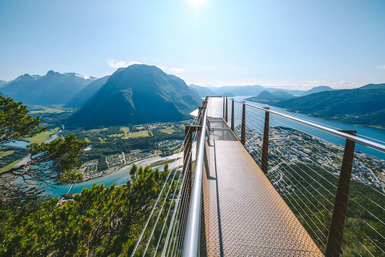 View of railing against mountains and sky
