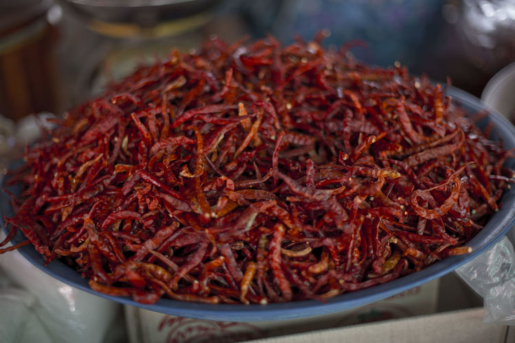Close-up of dried chili in a bowl