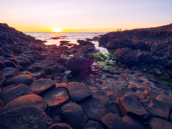 Summer sunset giants causeway coastline,northern ireland