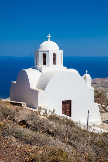 Church of saint mark located next to the hiking path between fira and oia in santorini island