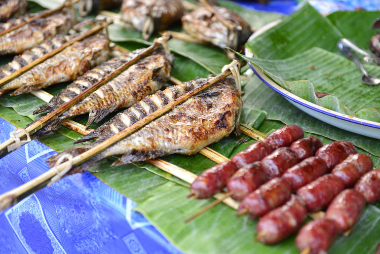 Grilled fish and sausages