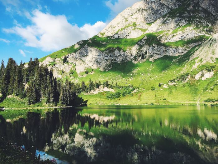 Mountain reflecting on calm lake