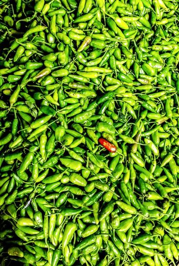 Green chillies in indian vegetable market