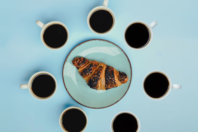 Directly above shot of coffee cups on table