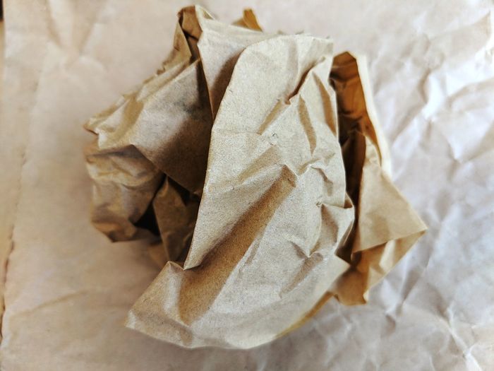 High angle view of crumpled paper ball