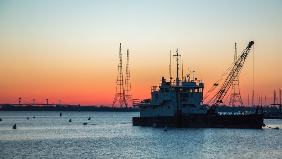 Floating crane ship on the chesapeake bay