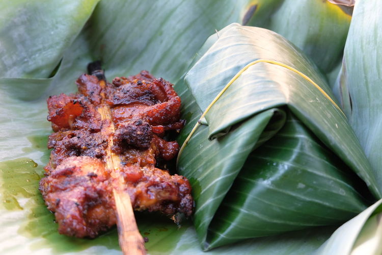 Close-up of meat on leaves