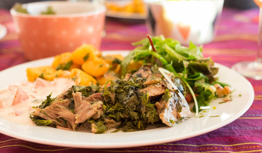 Close-up of food served in plate