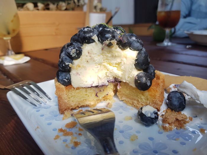 Close-up of dessert in plate on table