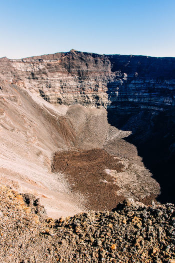 Scenic view of volcano crater against clear sky