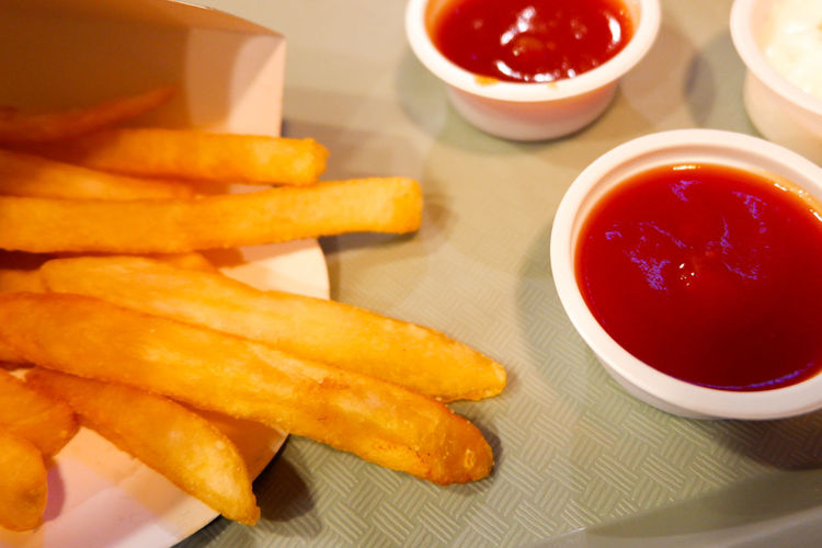 Thick french fries with catsup - snack time