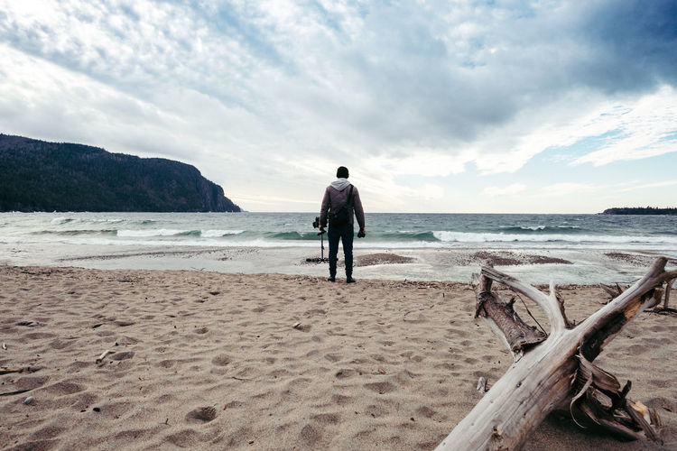 Rear view of man on beach