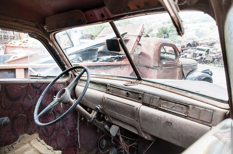 Interior of old abandoned car