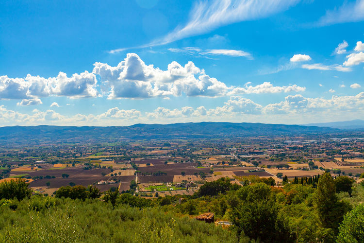 Spoleto plain landscape from assisi, italy