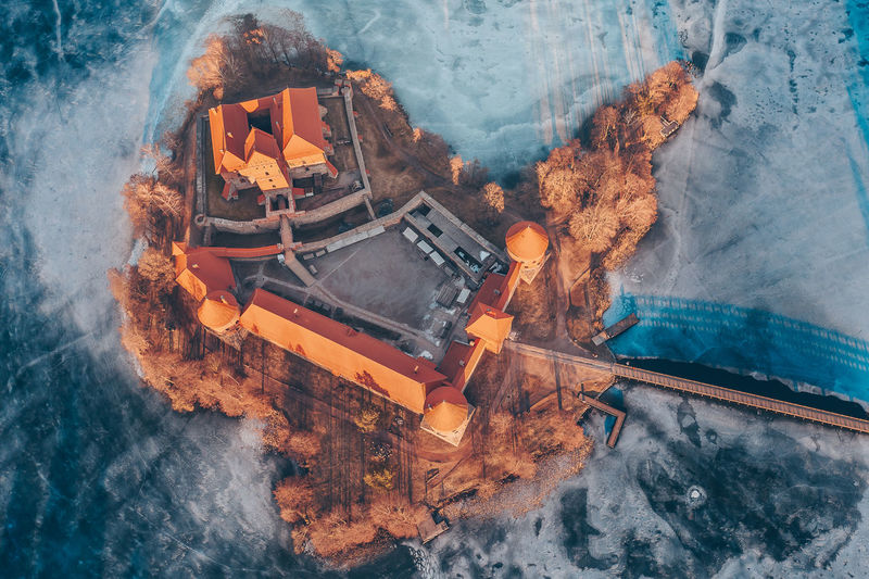 High angle view of fire in winter