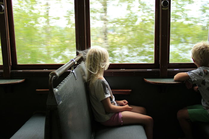 Boy and girl in train